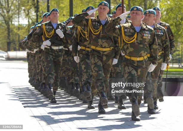 In this file picture, the guards of the Kremlin's Presidential Regiment are seen during the wreath-laying ceremony at the Tomb of the Unknown Soldier...