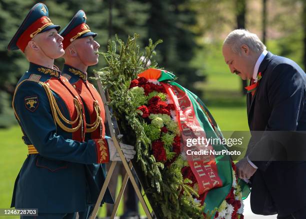 In this file picture, the President of Belarus, Alexander Lukashenko, lays wreath at the Tomb of the Unknown Soldier on the eve of the 70th...