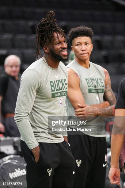 Assistant Coach DeMarre Carroll of the Milwaukee Bucks looks on before the game against the Boston Celtics on December 25, 2022 at the TD Garden in...