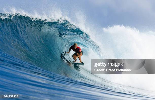 Ethan Ewing of Australia surfs in Heat 3 of the Opening Round at the Billabong Pro Pipeline on February 1, 2023 at Oahu, Hawaii.