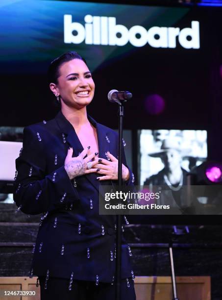 Demi Lovato at the Billboard NMPA Grammy Week Songwriter Showcase held at Nightingale Plaza on February 1, 2023 in Los Angeles, California.