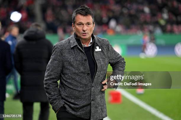 Christian Heidel of 1.FSV Mainz 05 Looks on prior to the DFB Cup round of 16 match between 1. FSV Mainz 05 and FC Bayern München at MEWA Arena on...