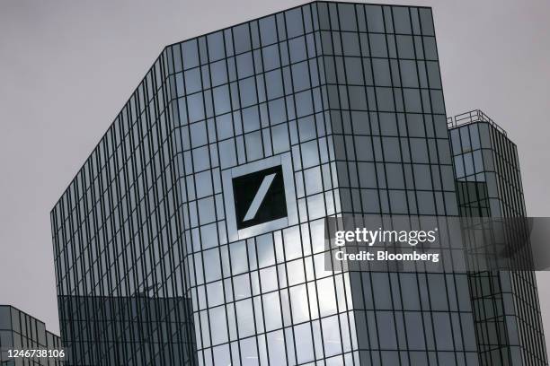 The logo of Deutsche Bank AG at the bank's headquarters in the financial district of Frankfurt, Germany, on Thursday, Feb. 2, 2023. Deutsche Bank...