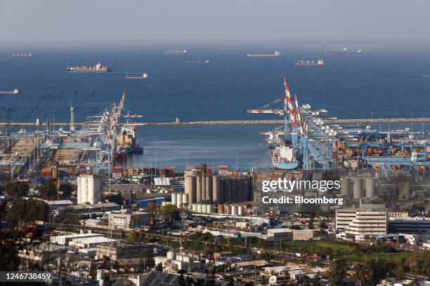 Containers vessels docked at the Port of Haifa, in Haifa, Israel, on Tuesday, Jan. 31, 2023. Indian billionaire Gautam Adanis joint venture last year...