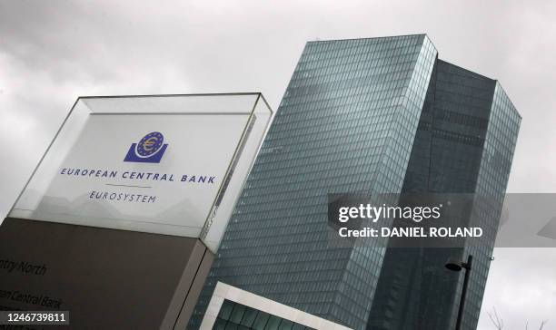 The European Central Bank headquarters building is pictured ahead of the start of the press conference on the eurozone's monetary policy in Frankfurt...