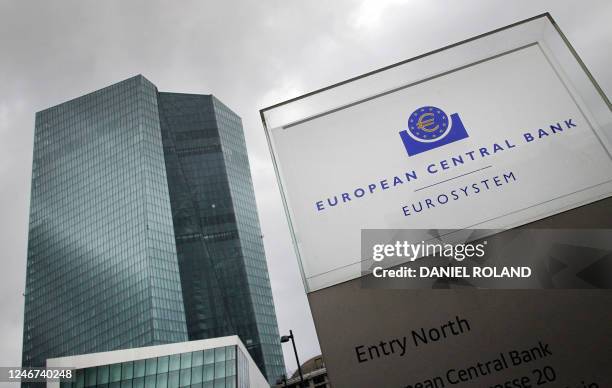 The European Central Bank headquarters building is pictured ahead of the start of the press conference on the eurozone's monetary policy in Frankfurt...