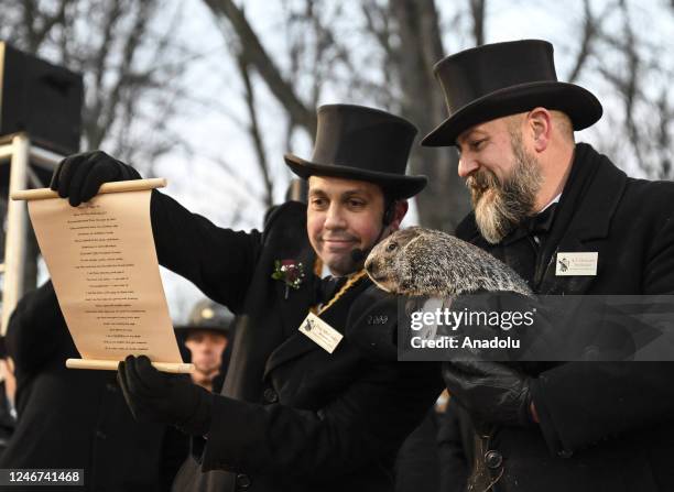 Punxsutawney Phil saw his shadow on Wednesday morning 6 more weeks of winter during Groundhog Day celebration at the Gobbler's Knob in Punxsutawney,...