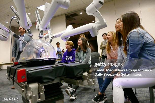 At Torrance Memorial Medical Center, STEM students from Palos Verdes Intermediate School got hands-on training on high tech robotic surgery...