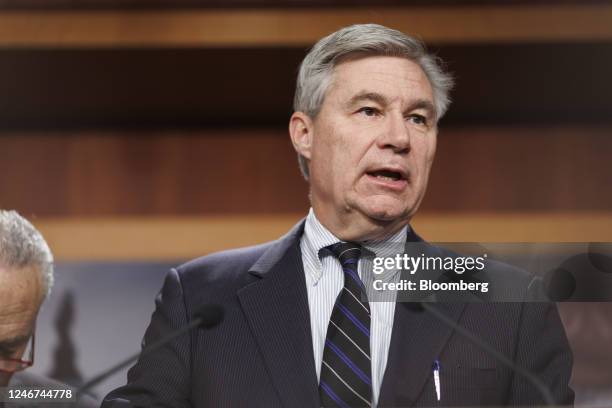 Senator Sheldon Whitehouse, a Democrat from Rhode Island, speaks during a news conference at the US Capitol in Washington, DC, US, on Thursday, Feb....