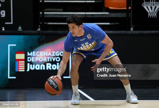 John DiBartolomeo, #12 of Maccabi Playtika Tel Aviv at warm up prior to the 2022/2023 Turkish Airlines EuroLeague match between Valencia Basket and...