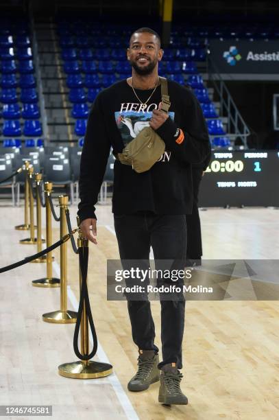 Cory Higgins, #22 of FC Barcelona arriving to the arena prio the 2022-23 Turkish Airlines EuroLeague Regular Season Round 23 game between FC...