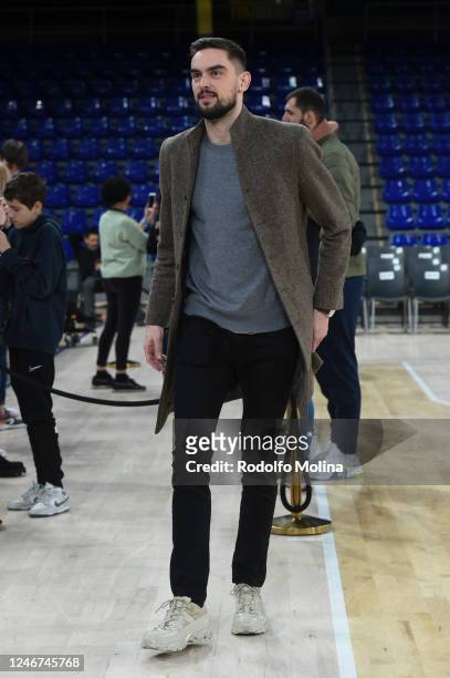 Tomas Satoransky, #13 of FC Barcelona arriving to the arena prio the 2022-23 Turkish Airlines EuroLeague Regular Season Round 23 game between FC...