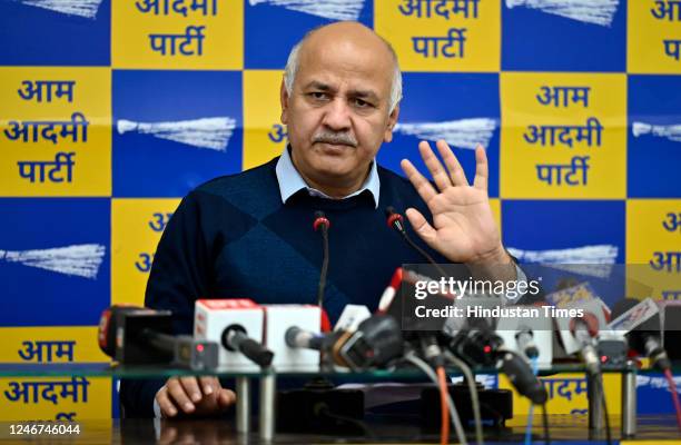 Delhi Deputy Chief Minister Manish Sisodia during a press conference on the Issue of school teachers's training in Singapore and Finland, on February...