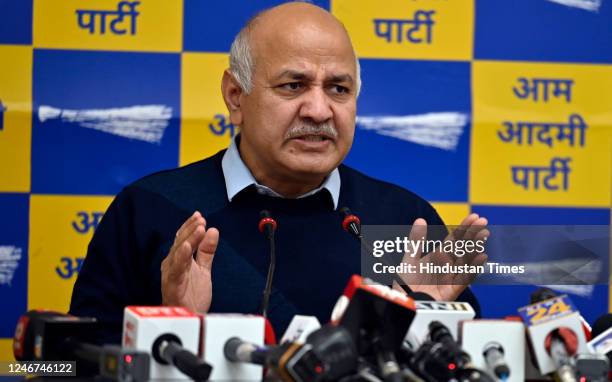 Delhi Deputy Chief Minister Manish Sisodia during a press conference on the Issue of school teachers's training in Singapore and Finland, on February...