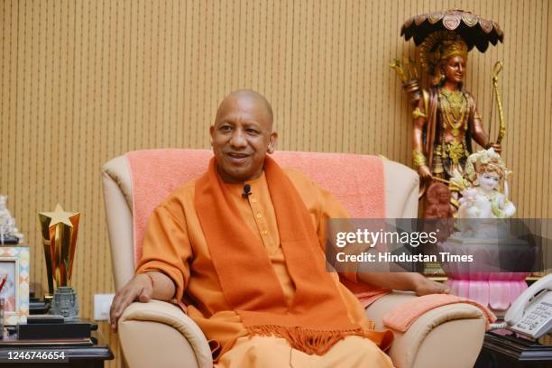 Uttar Pradesh Chief Minister Yogi Adityanath interview with Hindustan Times at CM official residence on February 2, 2023 in Lucknow, India. Yogi...