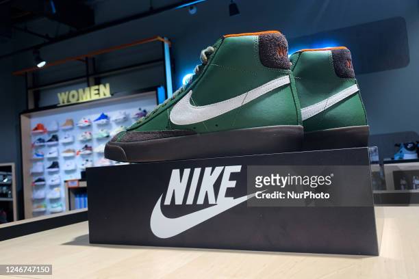Nike shoes are seen at a store in Krakow, Poland on February 2, 2023.