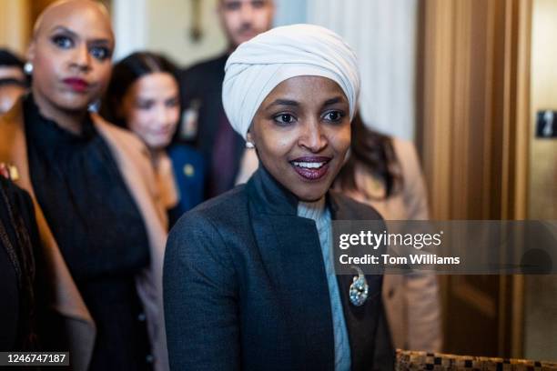 Rep. Ilhan Omar, D-Minn., is seen after the House voted to remove her from the House Foreign Affairs Committee on Thursday, February 2, 2023.