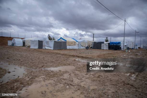 View from Hasan Sam Camp in the Hemdaniye district of Mosul, Iraq after heavy rain on February 02, 2023. After heavy rain, the camp was submerged.