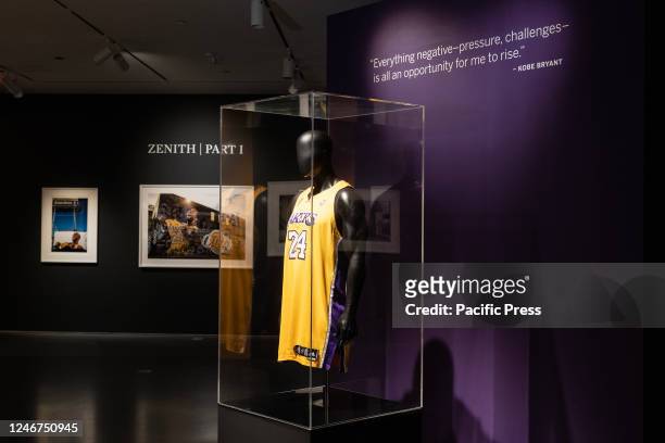 Press preview for the most valuable Kobe Bryant jersey at Sothebys Zenith sales with included memorabilia related to Lakers 2007-2008 NBA season. In...