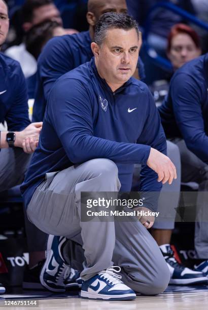 Head coach Sean Miller of the Xavier Musketeers is seen during the game against the Providence Friars at Cintas Center on February 1, 2023 in...
