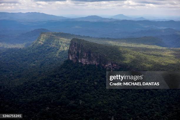 Aerial view of Amazonia rainforest at the Yanomami indigenous territory in the state of Roraima, Brazil on February 2, 2023. - At a hospital in the...