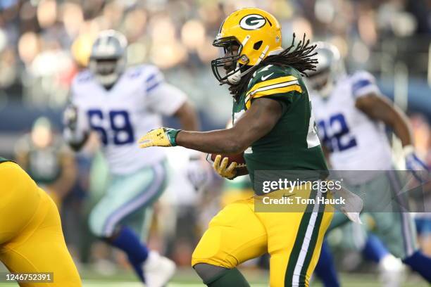 Green Bay Packers running back Eddie Lacy runs with the ball during the Green Bay Packers against the Dallas Cowboys NFL game in Dallas, Texas...