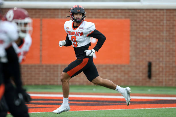 American wide receiver Andrei Iosivas of Princeton during the Reese's Senior Bowl team practice session