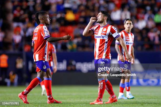 Javier Guemez of Atletico San Luis celebrates after scoring the first goal of the team during the 5th round match between Atletico San Luis and...