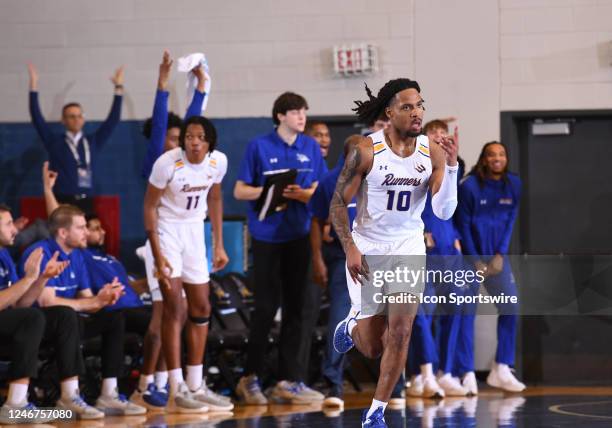 Cal State Bakersfield Roadrunners guard Marvin McGhee III reacts to a three point shot during the game between UC Riverside and Cal State Bakersfield...