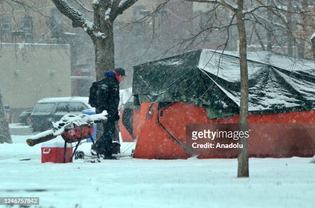 Donated tents for the homeless to get through the winter in Chicago's Humboldt Park neighborhood Chicago, Illinois, United States on January 28, 2023.