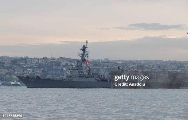 Nitze , an Arleigh Burke-class destroyer of U.S. Navy, is anchored offshore Dolmabahce on February 03, 2023 in Istanbul, Turkiye.