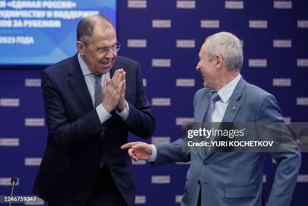 Russian Foreign Minister Sergei Lavrov welcomes Andrey Klimov, Deputy of the Russian State Duma, Co-Chairman of the EU-Russia Parliamentary...