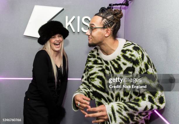 Anne-Marie poses with presenter Perri Kiely as she visits Bauer Media at 1 Golden Square on January 18, 2023 in London, England.