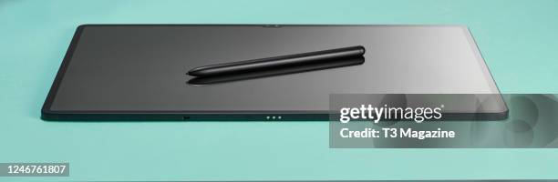 Samsung Galaxy Tab S8 Ultra tablet computer and S Pen stylus, taken on March 2, 2022.