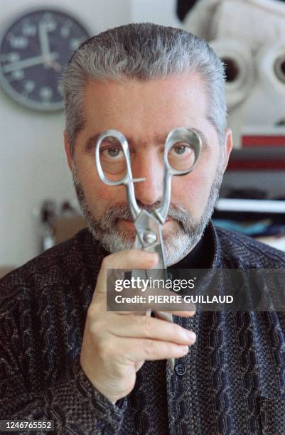 Portrait taken on March 1, 1987 shows French-Spanish fashion designer Paco Rabanne at his sewing workshop in Paris.