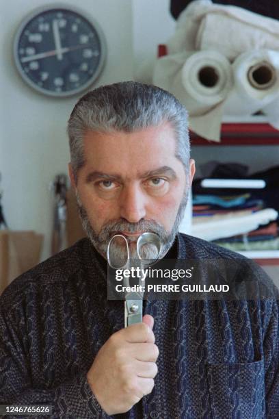 Portrait taken on March 1, 1987 shows French-Spanish fashion designer Paco Rabanne at his sewing workshop in Paris.