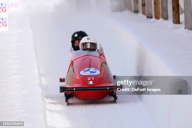 Andreutti Giada, Vincenzino Tania of Italy in action during the women's 2-man bobsleigh final of the BMW IBSF Bobsleigh and Skeleton World...