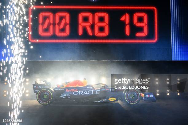 Red Bull Racing unveils the team's new Formula One car during a launch event in New York City on February 3, 2023.