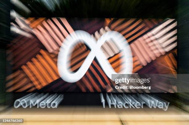 Signage outside Meta headquarters in Menlo Park, California, US, on Thursday, Feb. 2, 2023. Meta Platforms Inc.'s shares soared 19% in early trading...