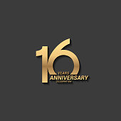 16 Years anniversary design stock illustration. Golden anniversary celebration emblem design for company profile, booklet, leaflet, magazine, brochure poster, web, invitation or greeting card