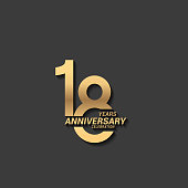 18 Years anniversary design stock illustration. Golden anniversary celebration emblem design for company profile, booklet, leaflet, magazine, brochure poster, web, invitation or greeting card