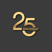 25 Years anniversary design stock illustration. Golden anniversary celebration emblem design for company profile, booklet, leaflet, magazine, brochure poster, web, invitation or greeting card