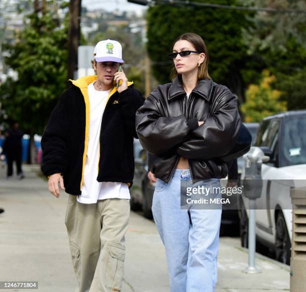 Justin Bieber and Hailey Bieber are seen on February 3, 2023 in West Hollywood, California.