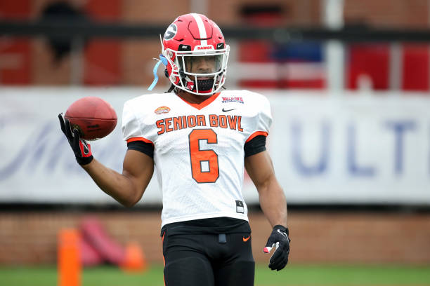 American running back Kenny McIntosh of Georgia improves his NFL Draft stock during the Reese's Senior Bowl team practice session