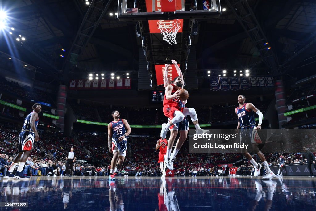 Houston Rockets Toronto Raptors Fred VanVleet of the Toronto Raptors drives to the basket during the ...