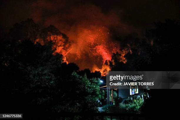 View of a fire in Santa Juana, Concepcion province, Chile on February 3, 2023. - Chile has declared a state of disaster in several central-southern...