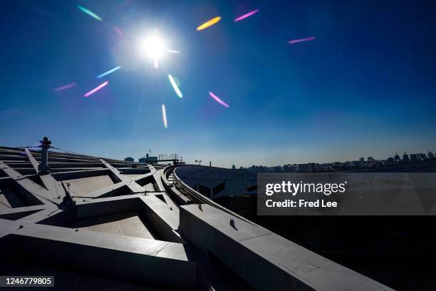 Tourists visit the National Stadium, also known as the Bird's Nest, as China marks the one-year anniversary of Beijing 2022 on February 4, 2023 in...