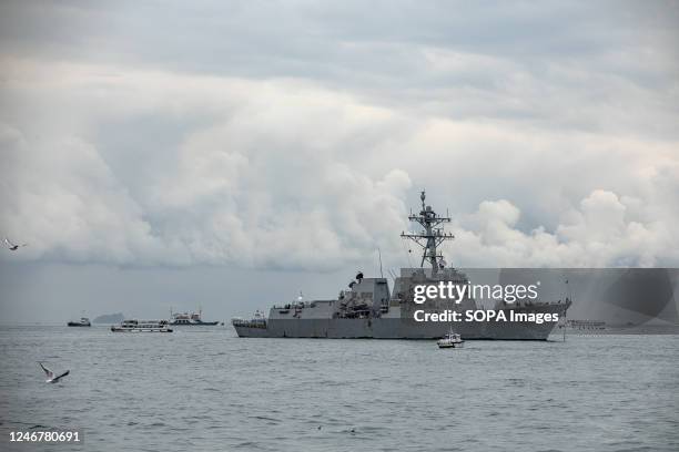 Nitze , an Arleigh Burke-class destroyer of U.S. Navy, is anchored offshore Dolmabahce in Istanbul.