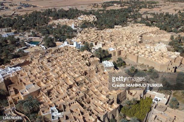 Picture taken on February 1 shows a general view of the Libyan town of Ghadames, a desert oasis some 650 kilometers southwest of the capital Tripoli,...