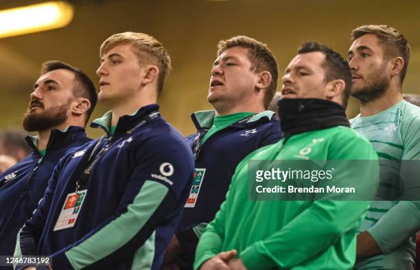 Wales , United Kingdom - 4 February 2023; Tadhg Furlong of Ireland, centre, during the Guinness Six Nations Rugby Championship match between Wales...